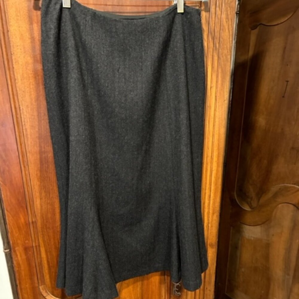 Lauren Ralph Lauren grey wool herringbone midi skirt